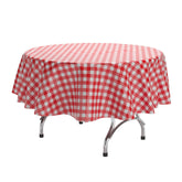 Red Gingham Printed Round Plastic Table Covers | 48 Count